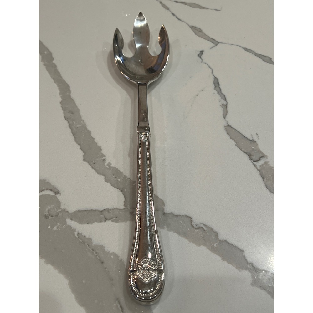 Vintage Silver Plate Cold Meat Salad Buffet Fork Ornate Beaded Shell Handle